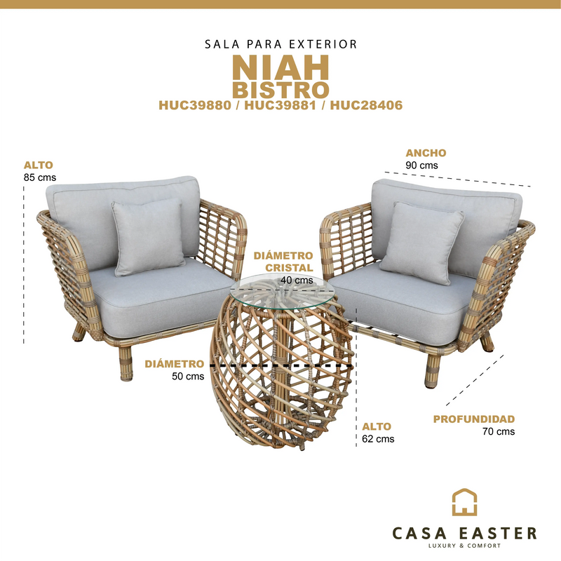 Cargue la imagen en el visor de la galería, Set para Exterior e Interior de Rattan Color Natural NIAH BISTRO-NIAH03BIS