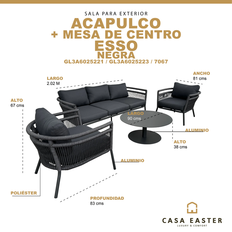 Cargue la imagen en el visor de la galería, Set para exterior e interior Color Carbon Acapulco Triple + mesa ESSO CasaEaster