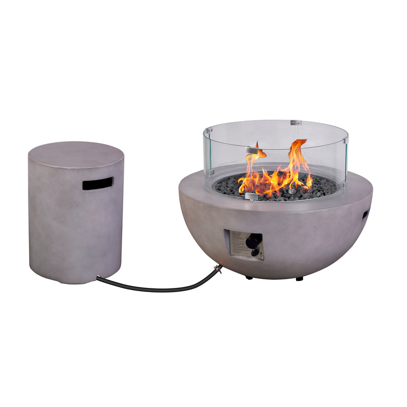 Cargue la imagen en el visor de la galería, Set Fogata en medio circulo de exterior de gas LP color gris claro con tapa de gas LP y parabrisas - PDF132A-045-17A