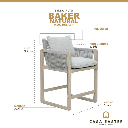 Silla Alta Baker Gris claro - HUC39873-1 CasaEaster