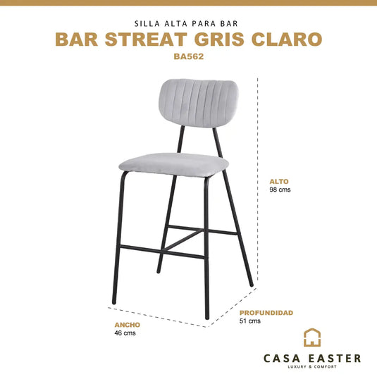 Silla Alta de Barra  para  Interior Color Gris Claro -BAR STREAT-BA562 CasaEaster