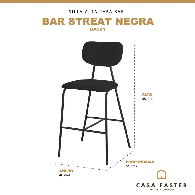 Cargue la imagen en el visor de la galería, Silla Alta de Barra para Interior Color Negro-BAR STREAT-BA561 CasaEaster