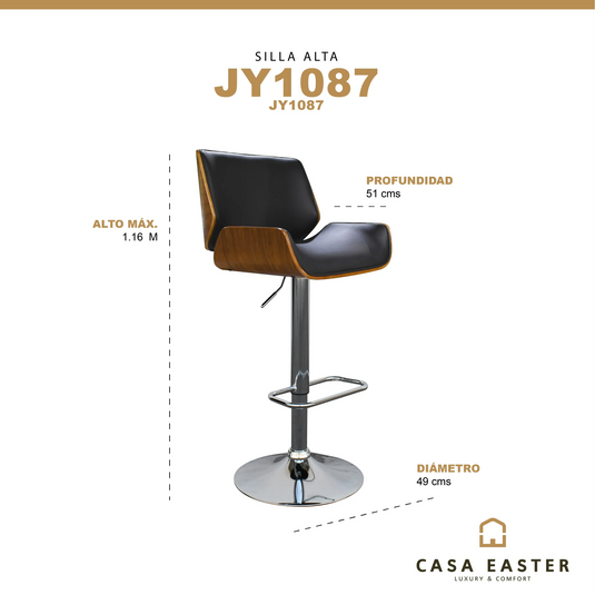 Silla Alta de Barra  para Interior  Color Café/Negro JY1087- JY1087