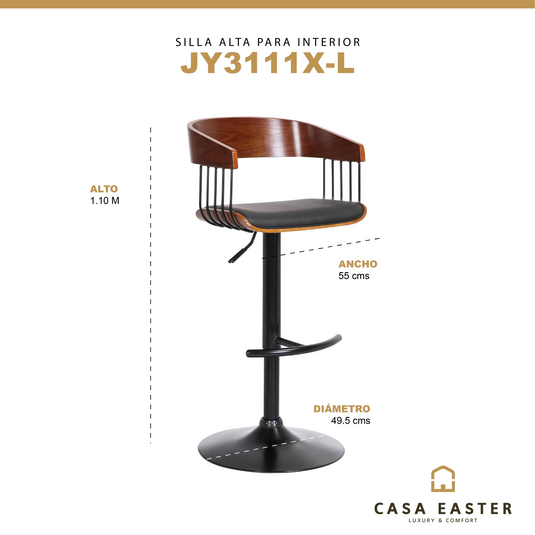 Silla Alta de Barra para Interior  Color Negro JY3111X-L-JY3111X-L CasaEaster