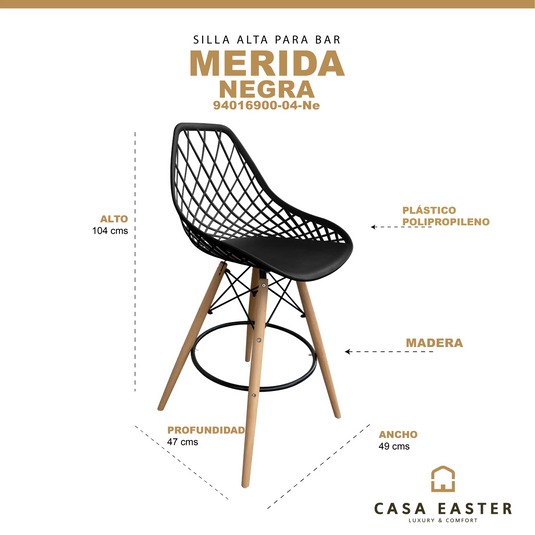 Silla Alta de Barra para Interior  Color Negro MERIDA-94016900-04-NE