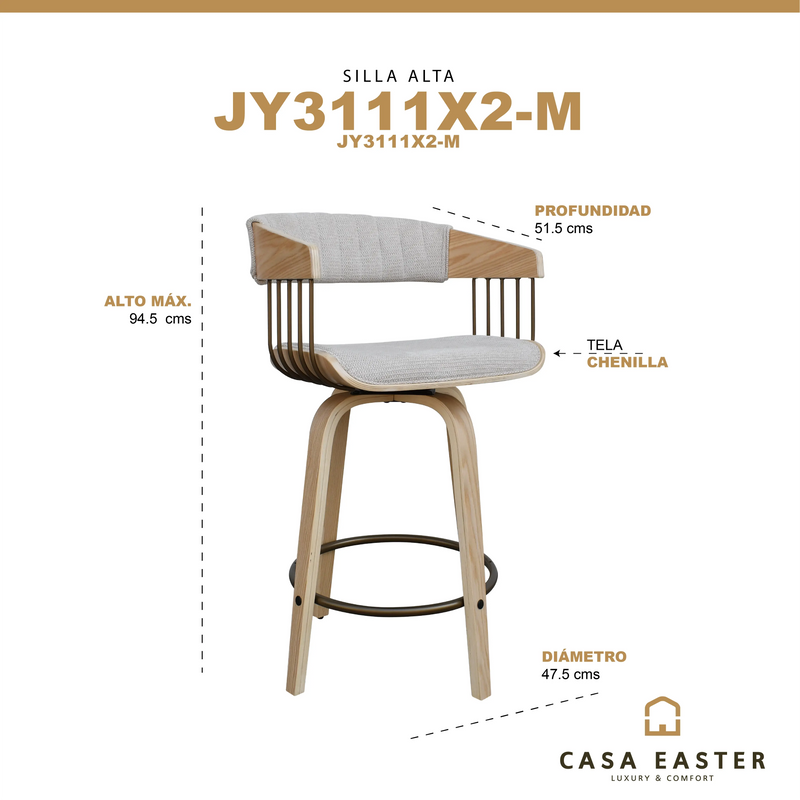 Cargue la imagen en el visor de la galería, Silla Alta de Barra para Interior JY3111X2-M-JY3111X2-M CasaEaster