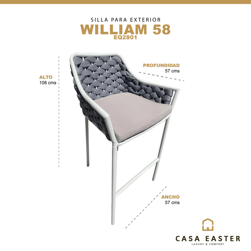 Cargue la imagen en el visor de la galería, Silla Alta de Lazo para Exterior e Interior Color Blanco WILLIAM-EQ2801 CasaEaster