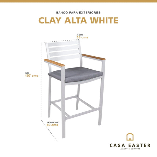 Silla Alta para  Exterior e Interior de Aluminio  Color Blanco CLAY- 56680