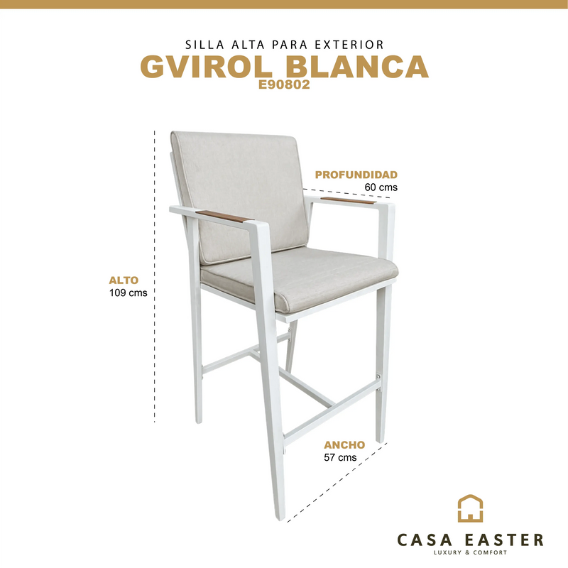 Cargue la imagen en el visor de la galería, Silla Alta para Exterior e Interior de Aluminio Color Blanco GVIROL-E90802-BL
