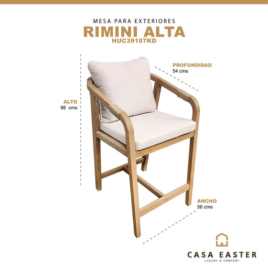 Silla Alta para  Exterior e Interior  de Madera Acacia Color Blanco RIMINI-HUC39107KD