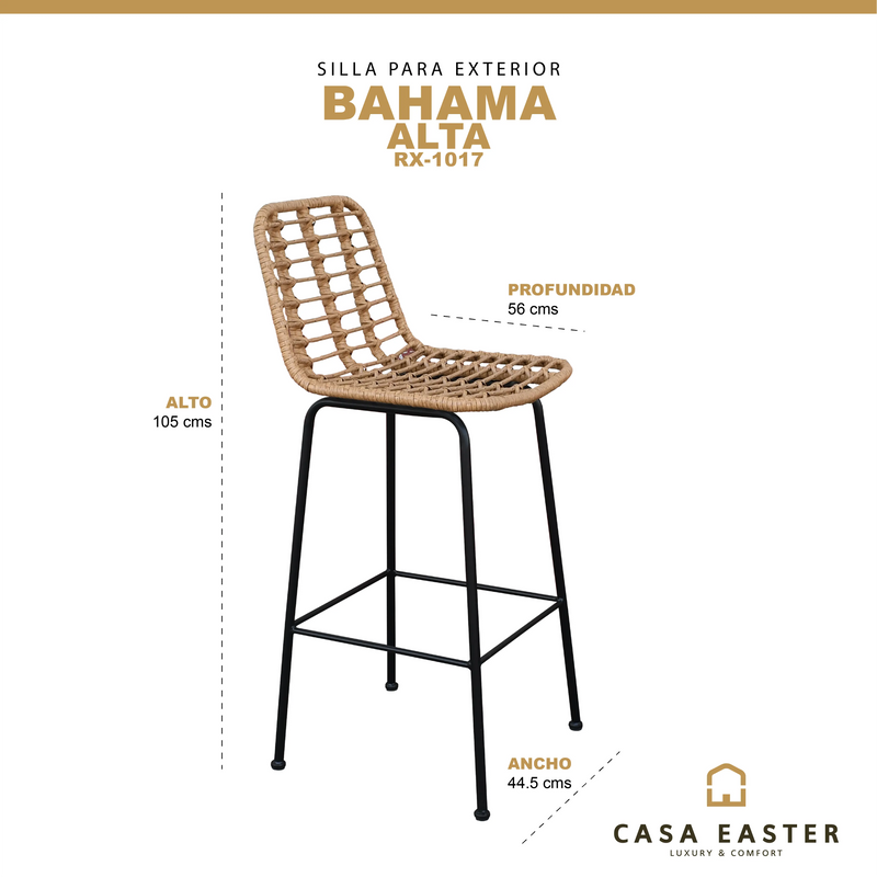 Cargue la imagen en el visor de la galería, Silla Alta para para Exterior e Interior De Lazo Color Natural-BAHAMA-RX-1017 CasaEaster