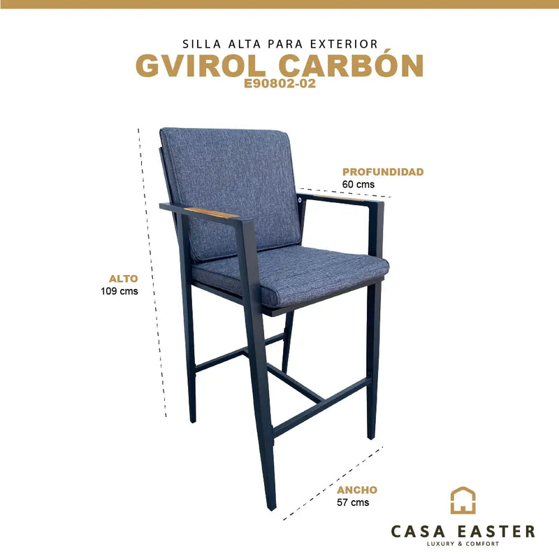 Cargue la imagen en el visor de la galería, Silla Alta para para Exterior e Interior de Aluminio Color Carbon GVIROL-E90802-02 CasaEaster