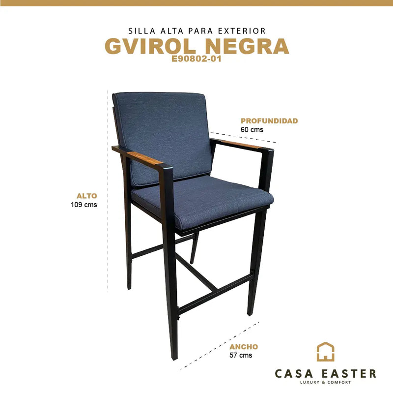 Load image into Gallery viewer, Silla Alta para para Exterior e Interior de Aluminio Color Negro GVIROL-E90802-01 CasaEaster