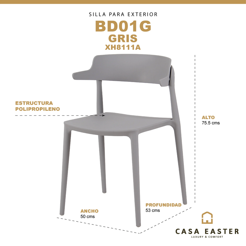 Cargue la imagen en el visor de la galería, Silla BD01G Color Gris 60206 - XH8111A CasaEaster