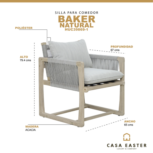 Silla Baja entrelasadas con cojin Baker Gris Claro - HUC39869-1 CasaEaster