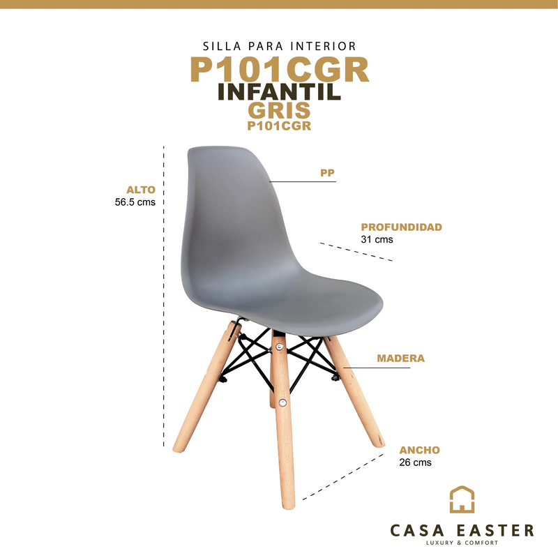 Cargue la imagen en el visor de la galería, Silla Infantil para interior P101C Color Gris - P101CGR CasaEaster