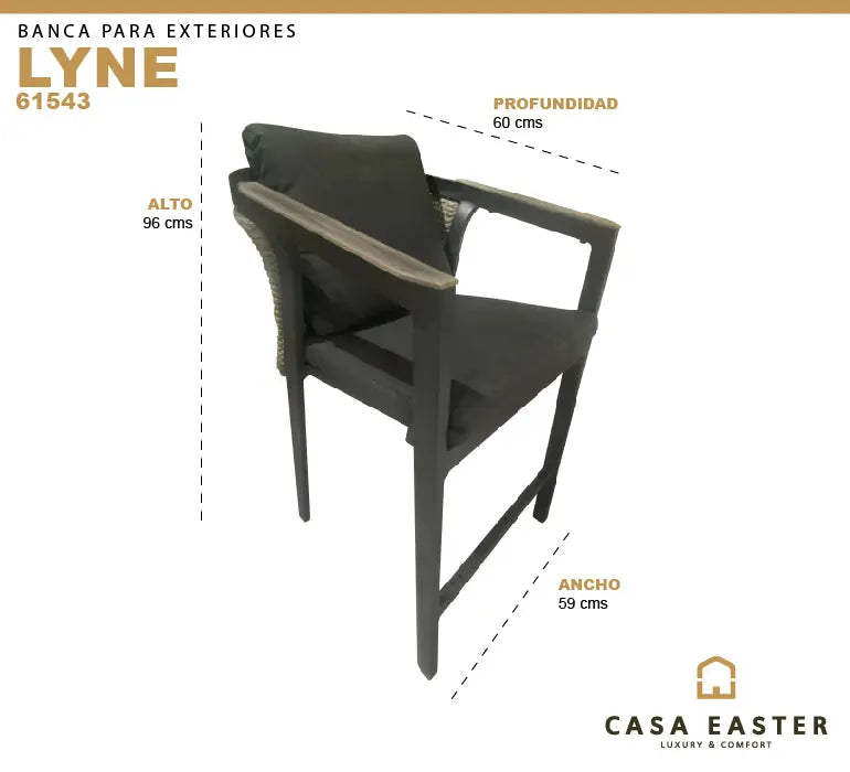 Cargue la imagen en el visor de la galería, Silla Lyne Alta para Exterior e Interior de Aluminio Color Carbon-61543 CasaEaster