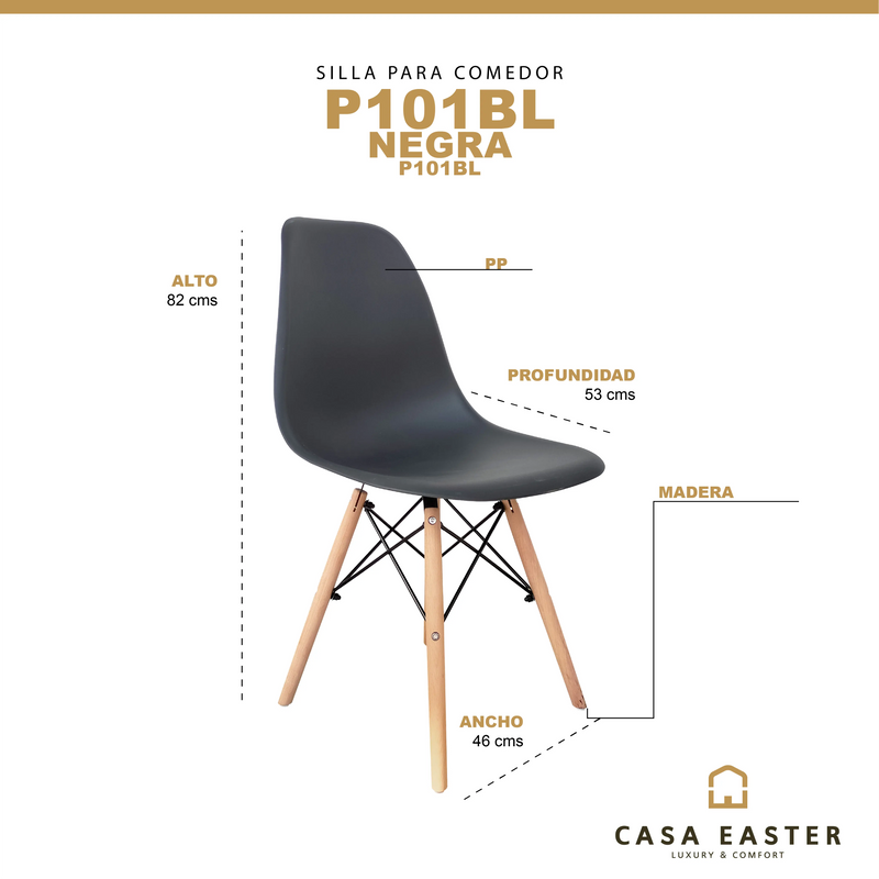 Cargue la imagen en el visor de la galería, Silla P101BL Negra - P101BL CasaEaster