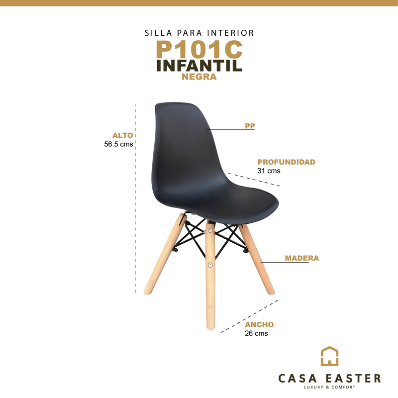 Cargue la imagen en el visor de la galería, Silla P101C Infantil Color Negra - P101C CasaEaster