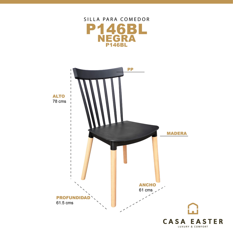 Cargue la imagen en el visor de la galería, Silla P146BL Color Negra - P146BL CasaEaster