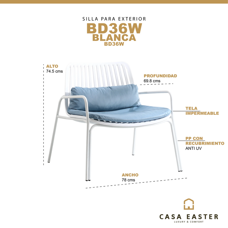 Cargue la imagen en el visor de la galería, Silla PP con cojin Color Blanaca - BD36W CasaEaster