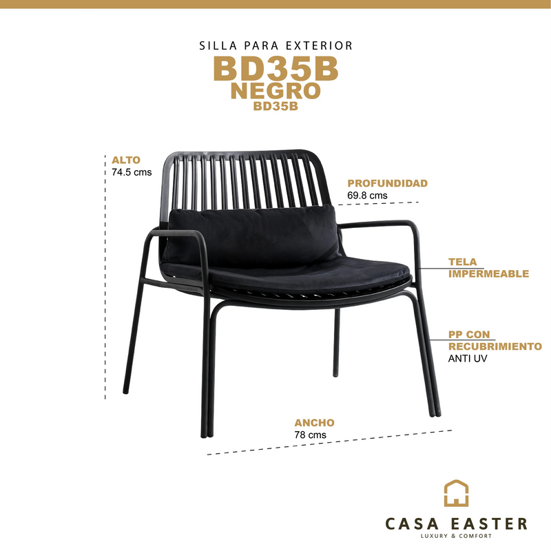 Cargue la imagen en el visor de la galería, Silla PP con cojin Color Negra - BD35B CasaEaster