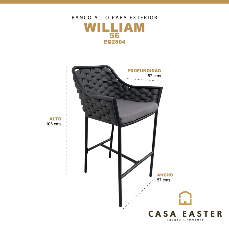 Cargue la imagen en el visor de la galería, Silla William Alta de Lazo para exterior e Interior Color Carbon 56 - EQ2805