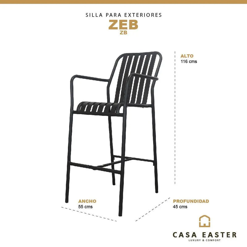 Cargue la imagen en el visor de la galería, Silla Zeb Alta para Interior de Aluminio Color Negro-ZB
