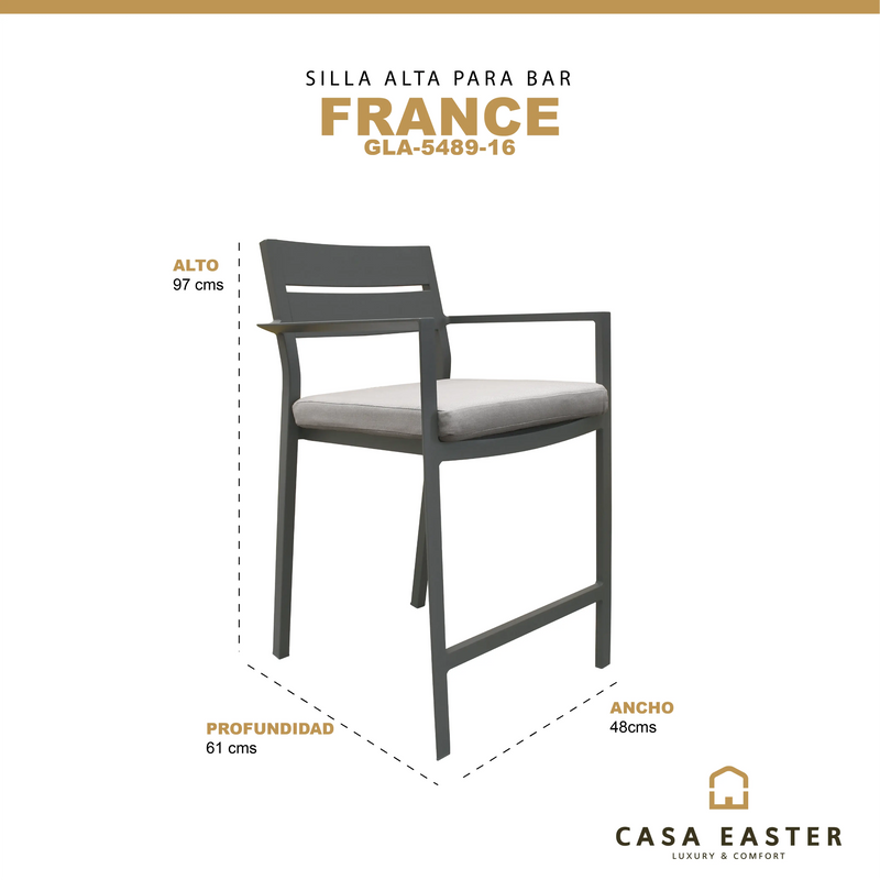 Cargue la imagen en el visor de la galería, Silla alta de Bar color gris FRANCE GL3A-5489-16 CasaEaster