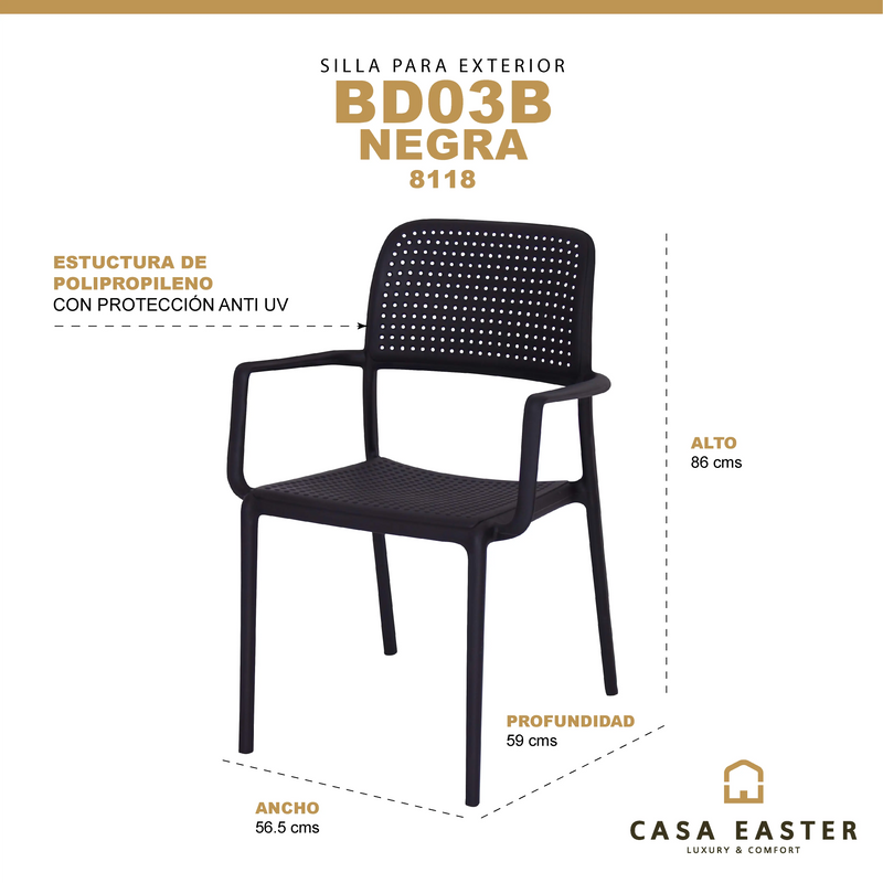 Cargue la imagen en el visor de la galería, Silla color Negro anti UV - BD03B CasaEaster