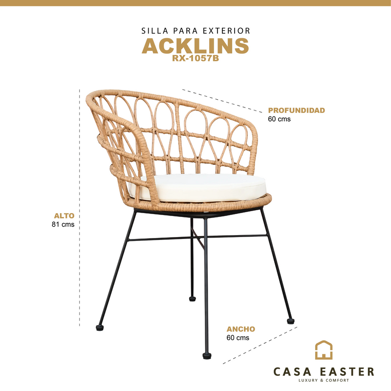 Cargue la imagen en el visor de la galería, Silla de Lazo para Exterior e Interior Color Natural-ACKLINS-RX-1057B CasaEaster