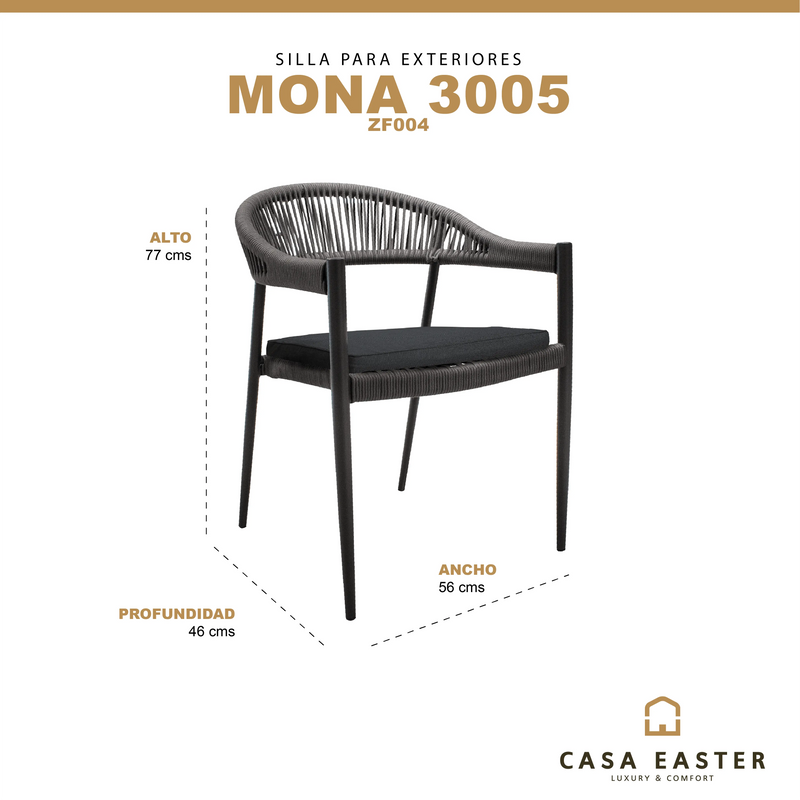 Cargue la imagen en el visor de la galería, Silla de Lazo para Exterior e Interior Color Negro MONA 3005-Zf004