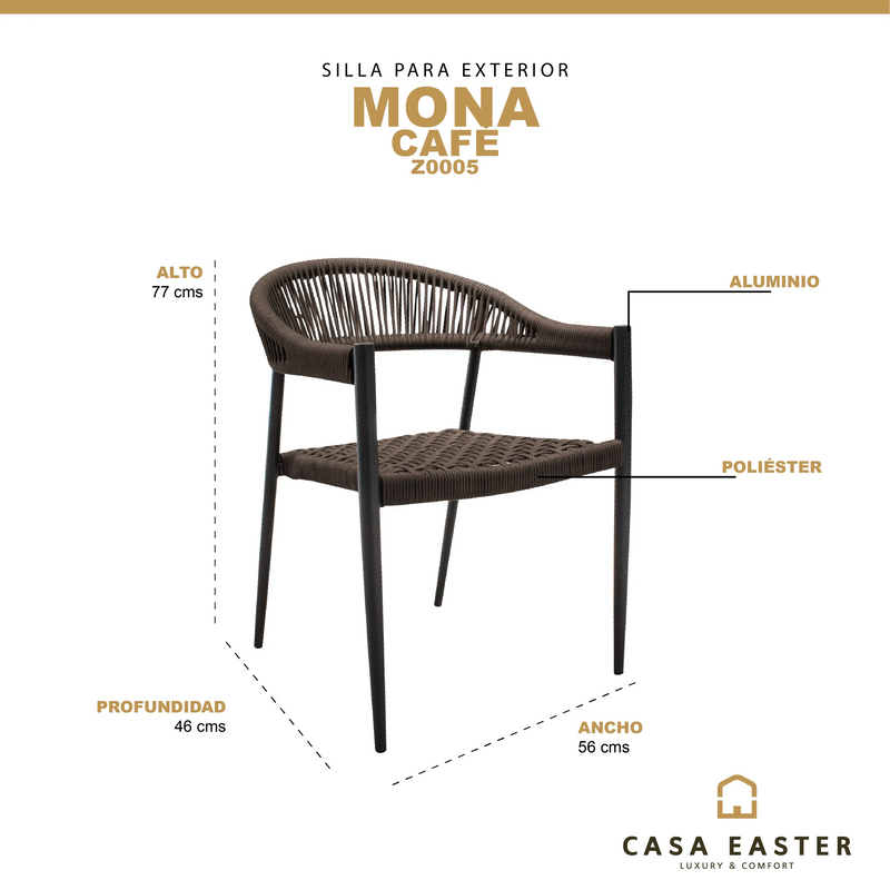 Cargue la imagen en el visor de la galería, Silla de Lazo para Exterior e Interior Color café MONA-Z0005