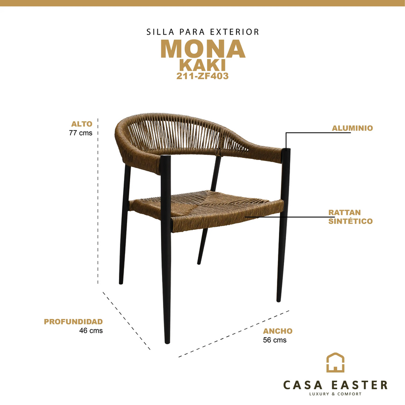 Cargue la imagen en el visor de la galería, Silla de Lazo para Exterior e Interior Color kaki MONA 3211-ZF403