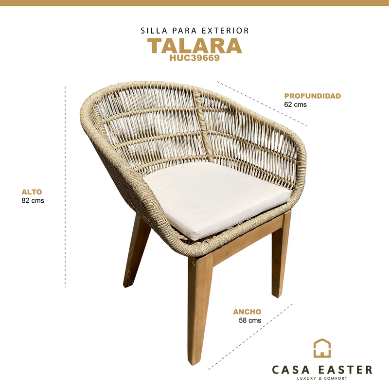 Cargue la imagen en el visor de la galería, Silla de Lazo para Exterior e Interior de Madera Teca Color Beige TALARA -HUC39669 CasaEaster