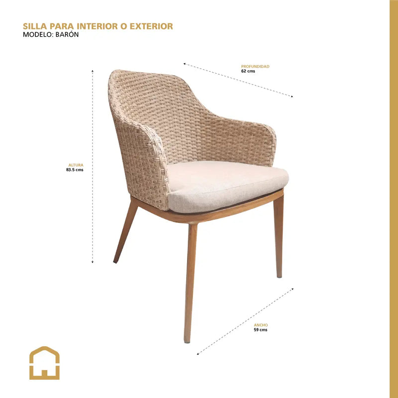 Cargue la imagen en el visor de la galería, Silla de Rattan para exterior e interior Color Beige BARON- 260A