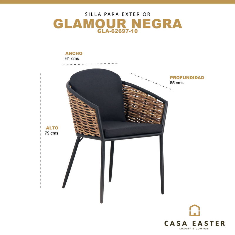 Cargue la imagen en el visor de la galería, Silla de Rattan para exterior e interior Color Carbon GLAMOUR-GLA-62697-10 CasaEaster