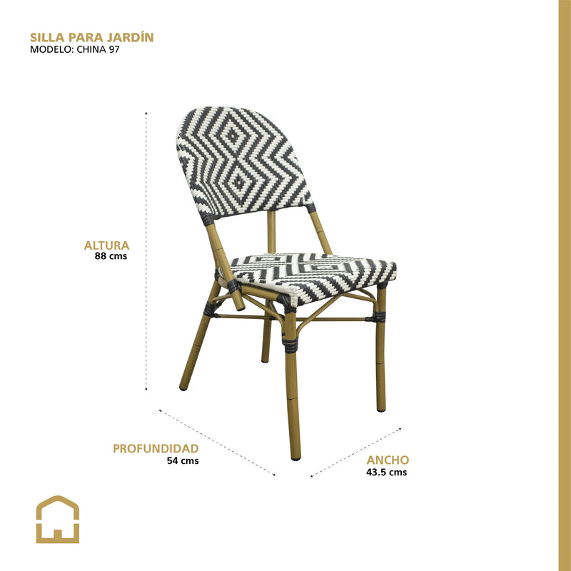 Cargue la imagen en el visor de la galería, Silla de Rattan para exterior e interior Color Negro Con Blanco CHINA -OC97