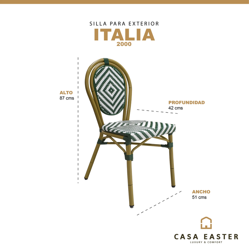 Cargue la imagen en el visor de la galería, Silla de Rattan para exterior e interior Color Verde Con Blanco ITALIA-2000 CasaEaster