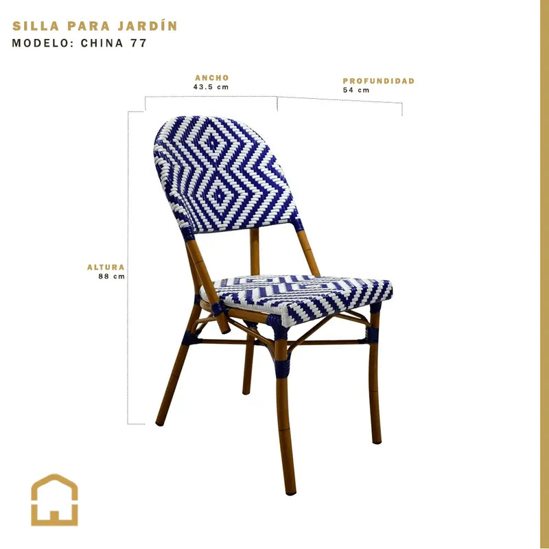 Cargue la imagen en el visor de la galería, Silla de Rattan para exterior e interior Color azul con Rombos CHINA-OC77