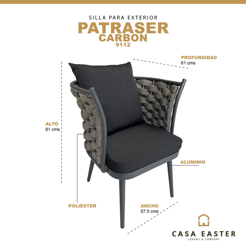 Cargue la imagen en el visor de la galería, Silla entretejida para Exterior e Interior Color Carbon -Patraser 9112 CasaEaster