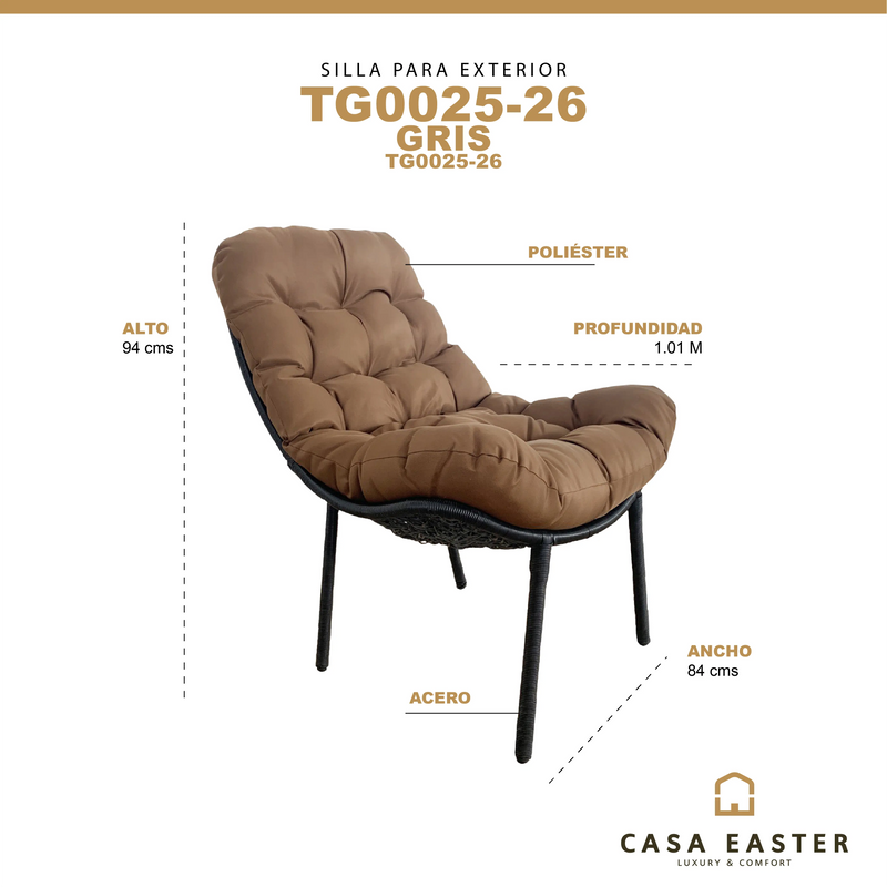 Cargue la imagen en el visor de la galería, Silla para Exterior de ratan sintético color Cafe - TG0025-26 CasaEaster
