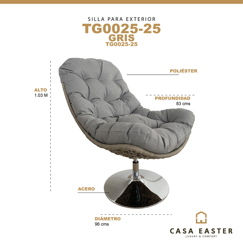 Cargue la imagen en el visor de la galería, Silla para Exterior de ratan sintético color Gris - TG0025-25 CasaEaster