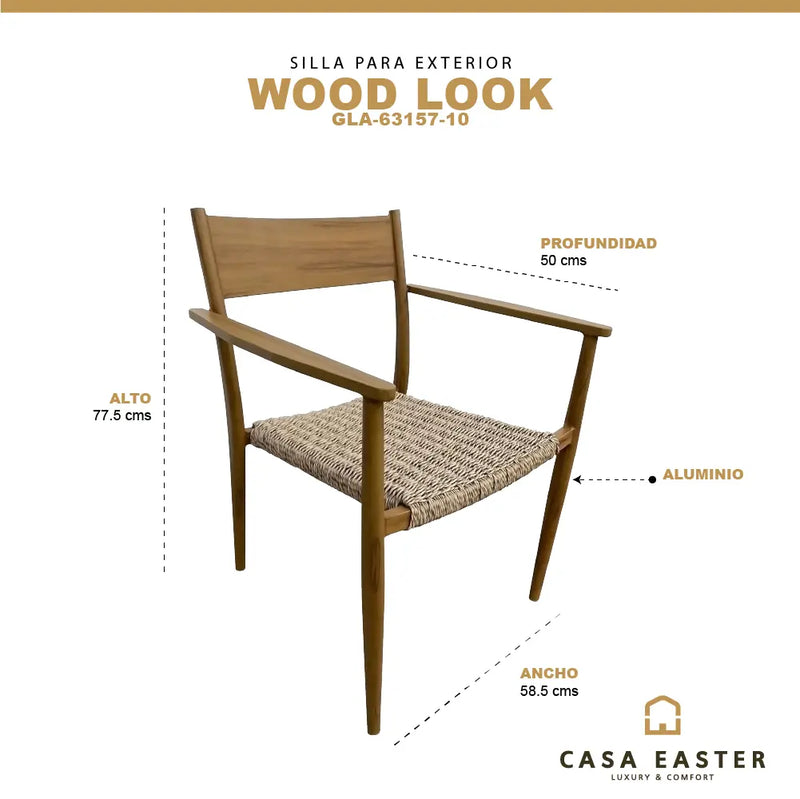 Cargue la imagen en el visor de la galería, Silla para Exterior e Interior de Aluminio Color Madera WOOD LOOK-GLA-63157-10 CasaEaster
