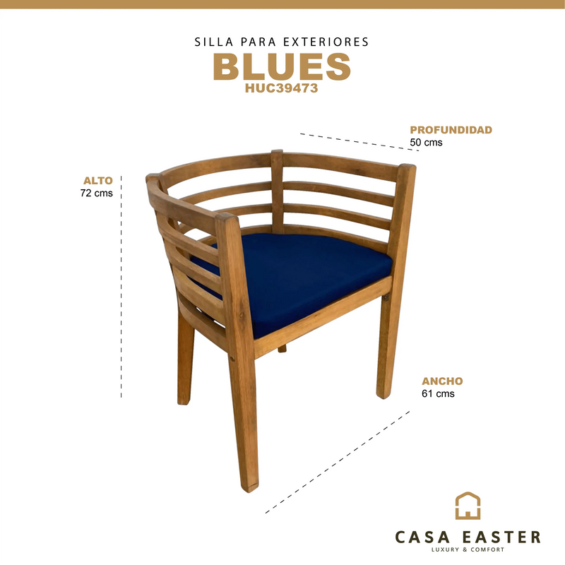 Cargue la imagen en el visor de la galería, Silla para Exterior e Interior de Madera Acacia Color Azul BLUES-HUC39473 CasaEaster