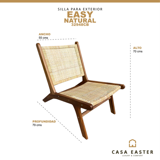 Silla para Exterior e Interior de Madera Teca Color Natural EASY NATURAL-32948CB CasaEaster