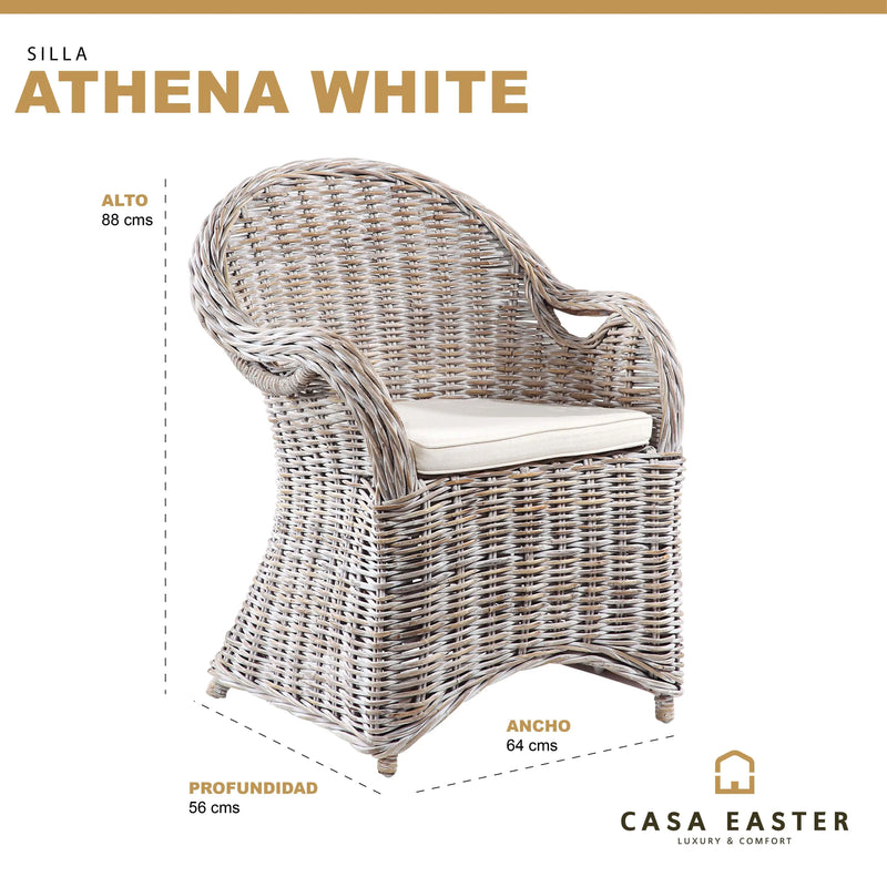 Cargue la imagen en el visor de la galería, Silla para Exterior e Interior de Rattan Color Blanco ATHENA-31125