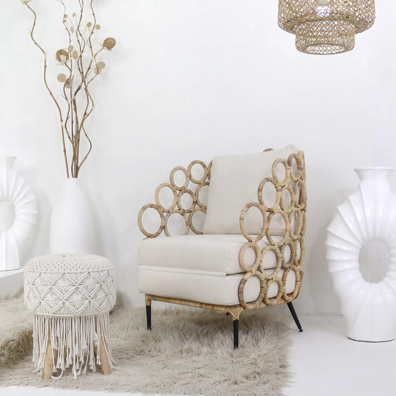 Cargue la imagen en el visor de la galería, Silla para Exterior e Interior de Rattan Color Blanco BONANZA-32856