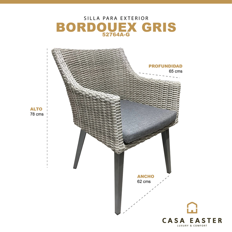Cargue la imagen en el visor de la galería, Silla para Exterior e Interior de Rattan Color Gris BORDOUX-52764-T CasaEaster