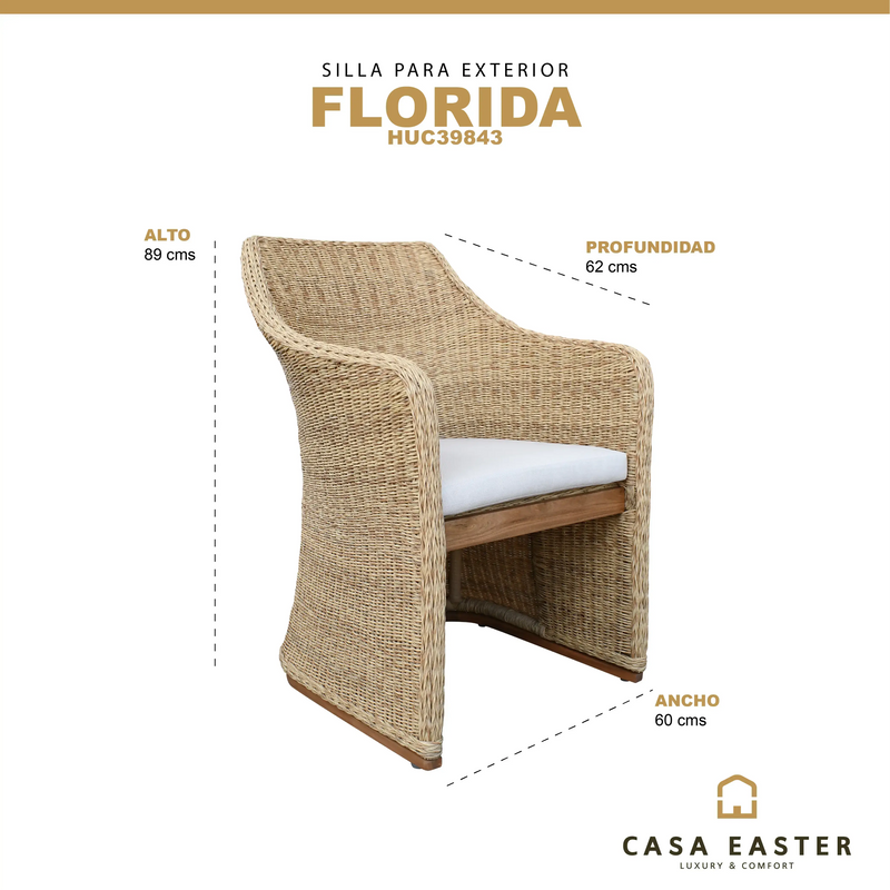 Cargue la imagen en el visor de la galería, Silla para Exterior e Interior de Rattan Color Natural FLORIDA-HUC39843 CasaEaster